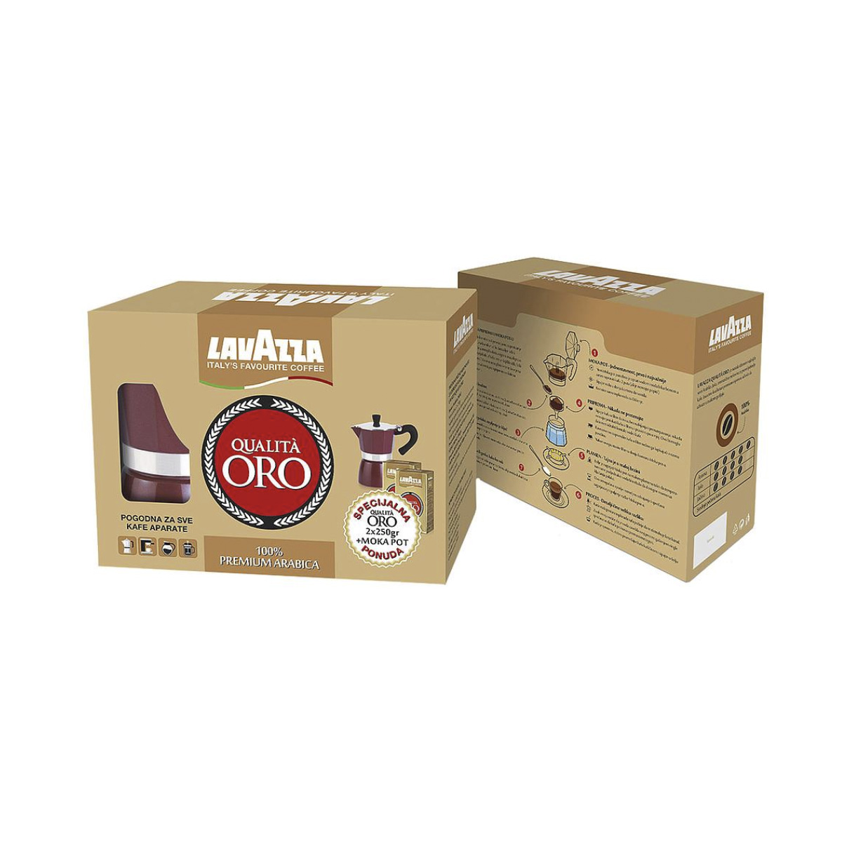 LAVAZZA ESPRESSO QUALITA ORO 2X250G+MOKA POT Natura Knjaz Miloš