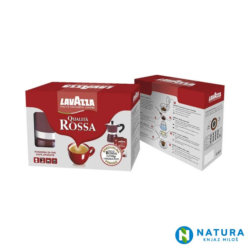 LAVAZZA ESPRESSO QUALITA ROSSA 2x250g+MOKA POT